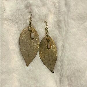 Gold overlay leaf earring with bead detail. Great for Fall.